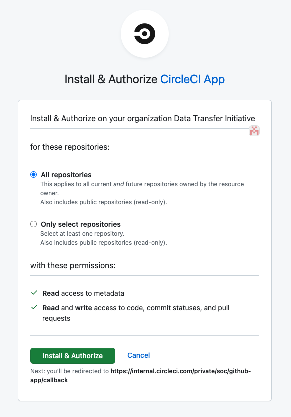 GitHub authorizing CircleCI to access repositories